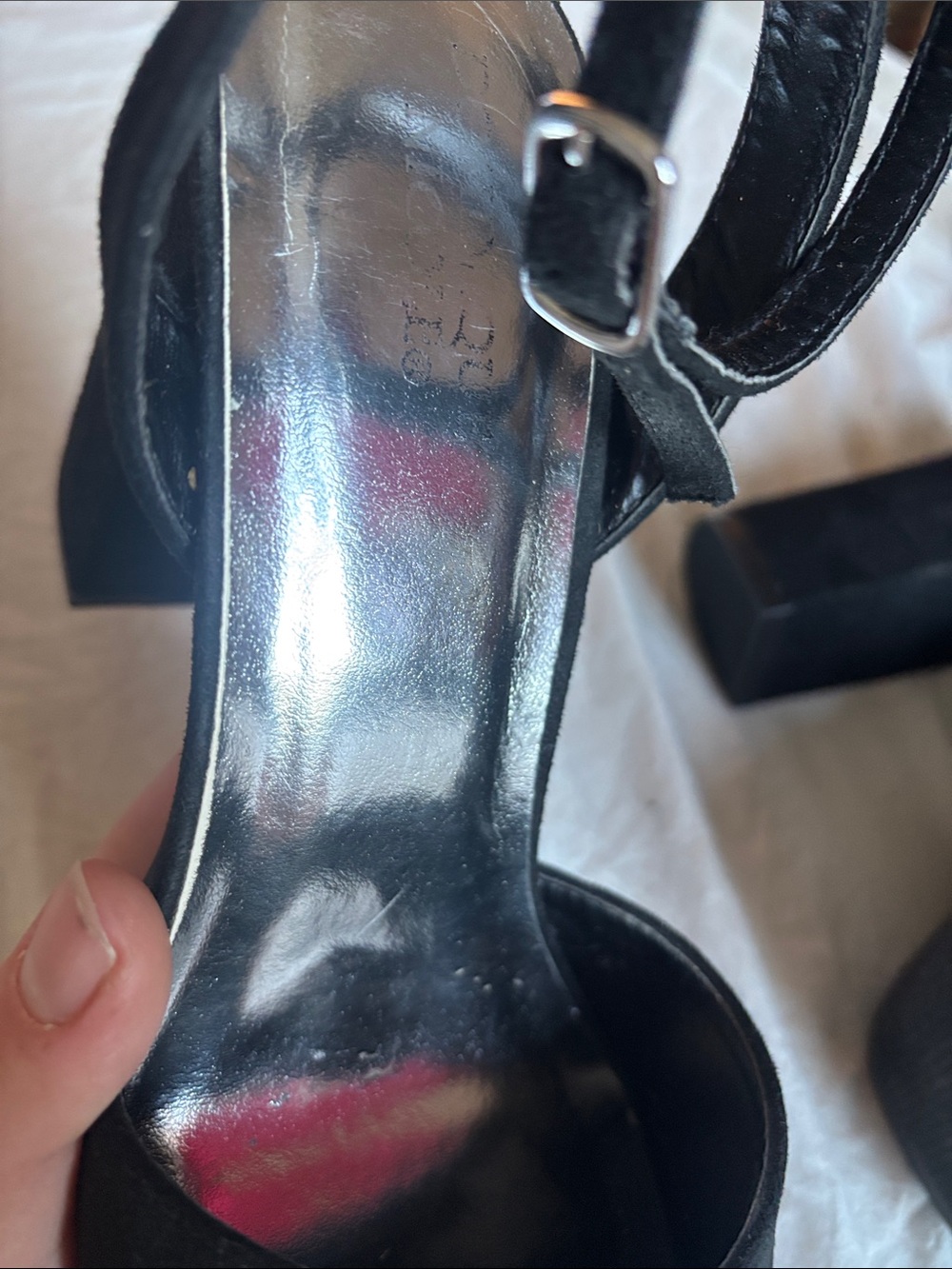 Dominique Nicole Black Suede Platform Block Heel Sandals with Ankle Strap | 6.5 - Picture 7 of 10
